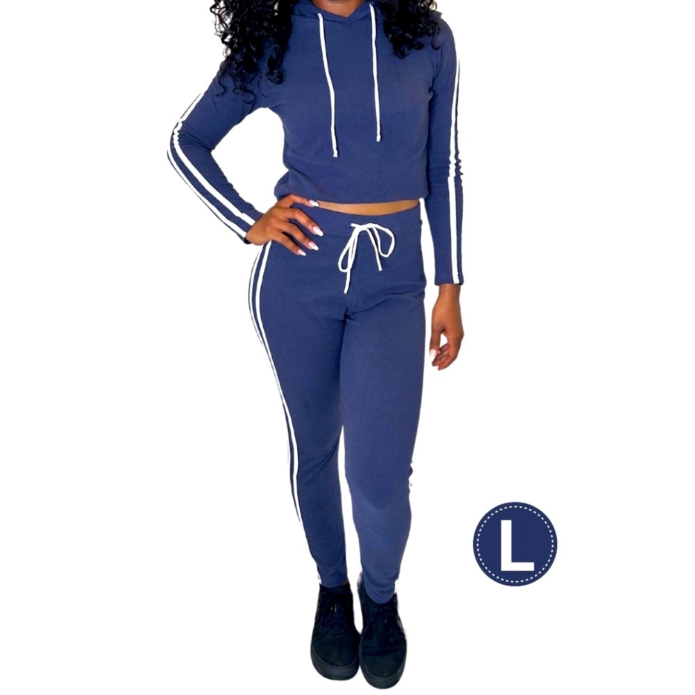 Blue and white side striped workout yoga and running sweats